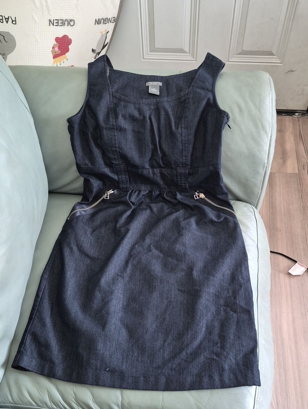 Ann Taylor Dark Blue Denim Sheath Dress with Zip Pocket Details
